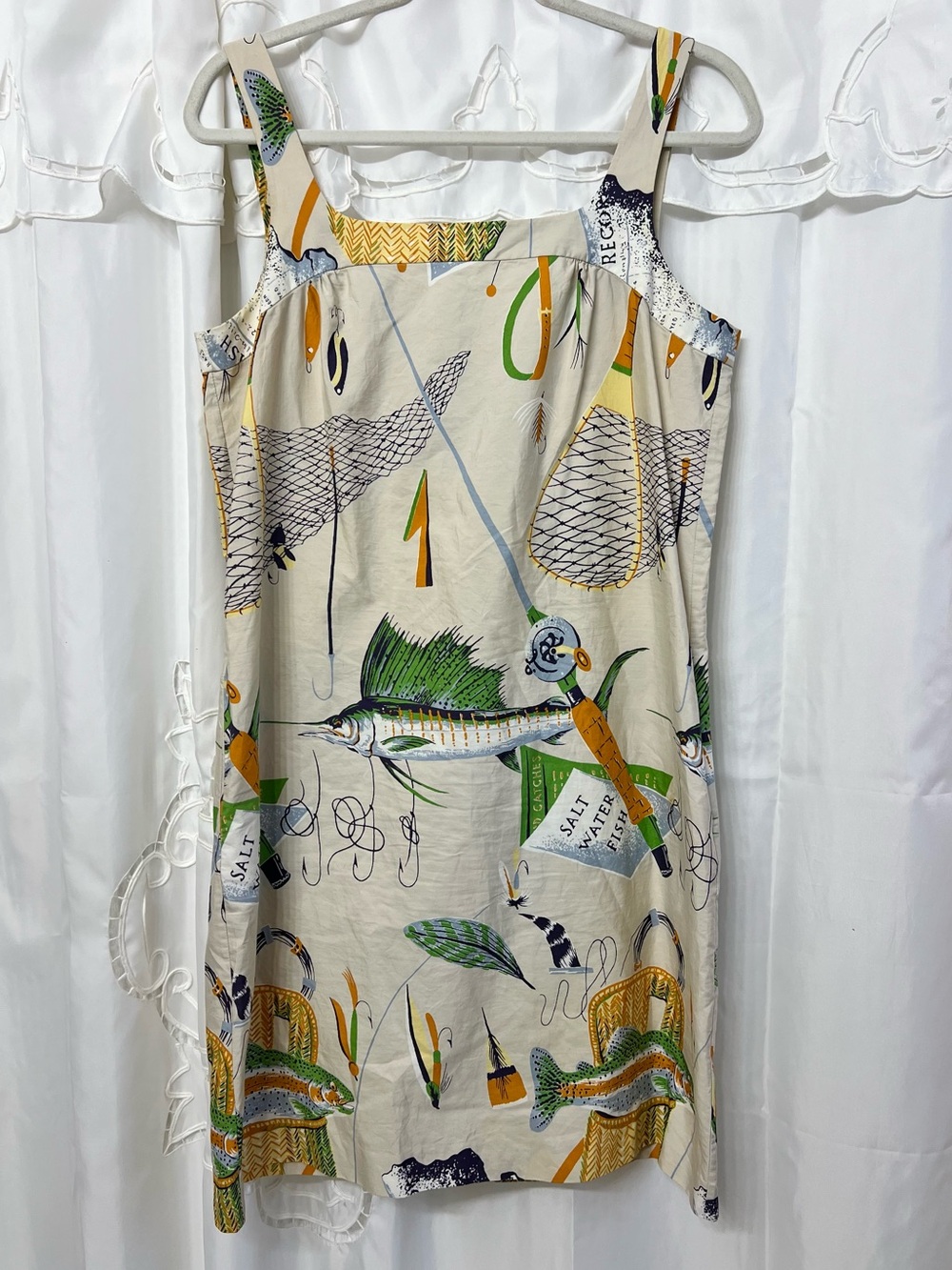 J.Crew 2008 Angler Print Fishing Fish Tank Dress Khaki Size 10 Rare